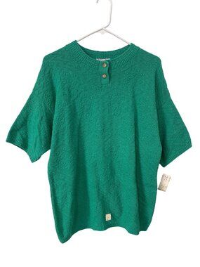 Vintage 80s College Point Henley Sweater Size Medium Textured Knit Deadstock NEW